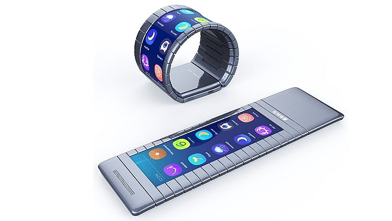 A bendable smartphone worn on the wrist (Photo: Moxi Group)