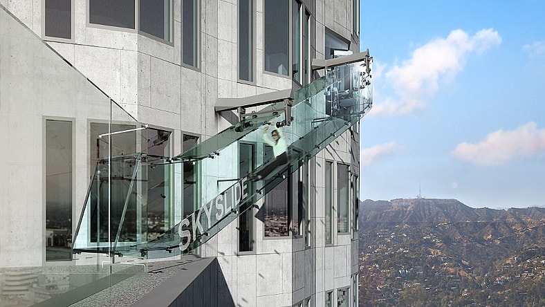 US Bank Tower's 45-foot glass-enclosed Skyslide