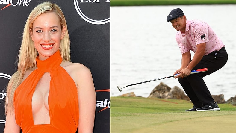 Left: Paige Spiranac Right: Bryson DeChambeau at the 2021 Arnold Palmer Invitational Tournament