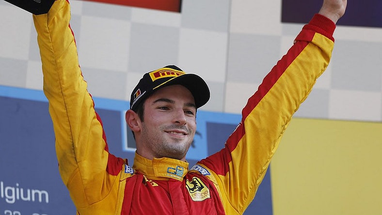 Alexander Rossi celebrates GP2 win