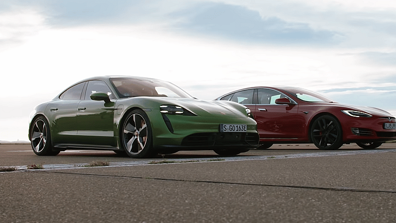Porsche Taycan Turbo S Tesla Model S Promo