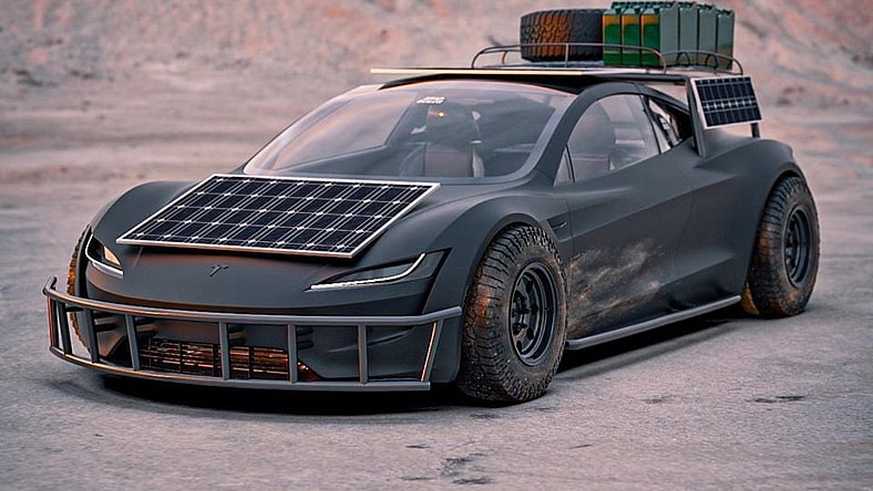 The apocalypse-ready Tesla Roadster Safari Concept by BradBuilds is equipped with solar panels