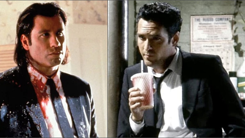 John Travolta as Vincent Vega and Michael Madsen as Victor Vega