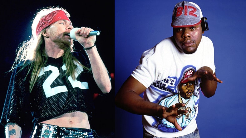 Axl Rose in 1992; Biz Markie in the late 1980s.