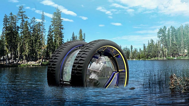 Paddles inside the wheel wells propel it in boat mode (Photo: Adolfo Esquivel)