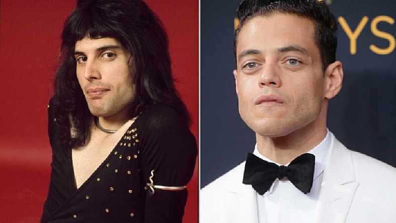 Freddie Mercury and Rami Malek Getty