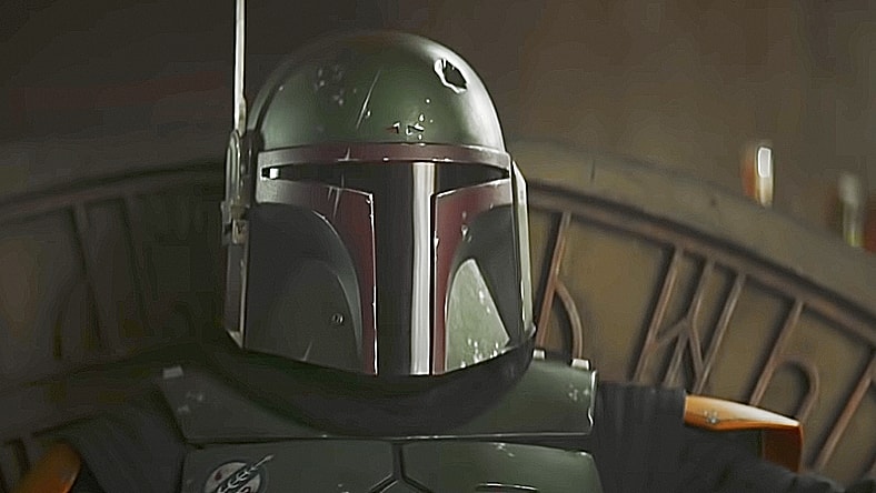 Boba Fett on Jabba the Hutt's vacated throne