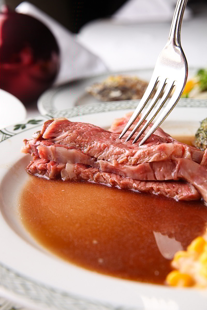 Prime rib and fork