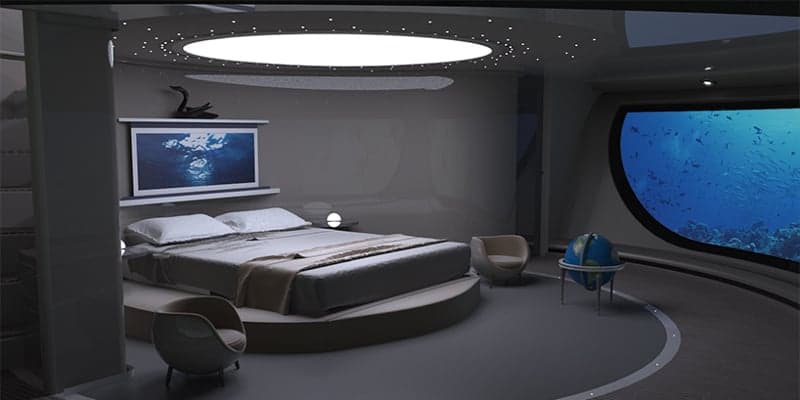 Jet Capsule UFO2 Floating Home bedroom.jpg The master bedroom, with watery view (Photo: Jet Capsule)