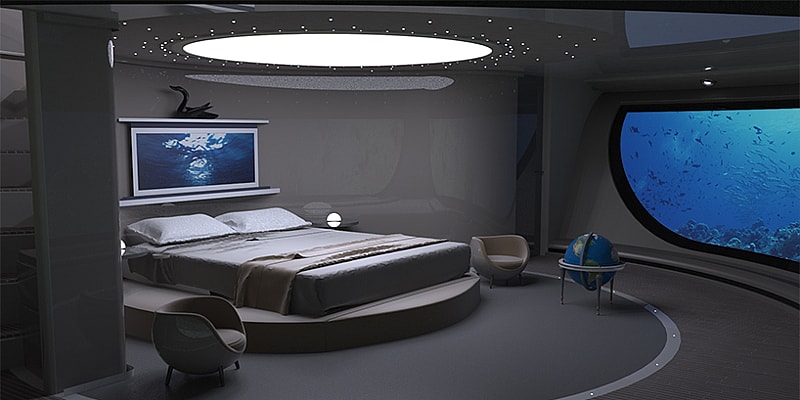 Jet Capsule UFO2 Floating Home bedroom.jpg The master bedroom, with watery view (Photo: Jet Capsule)