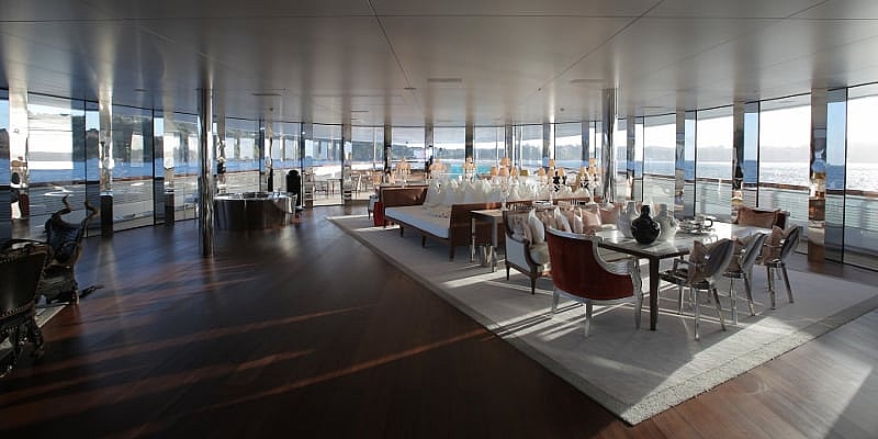 Motor Yacht A - salon interior.jpg The spacious salon (Photo: y.co)