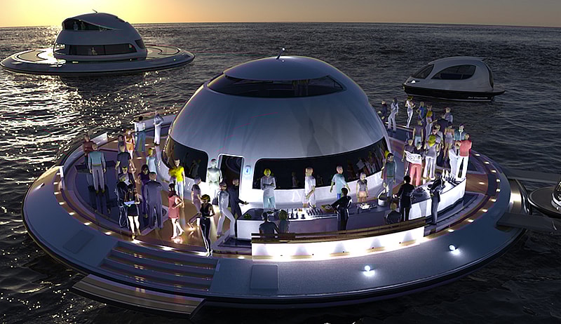 Jet Capsule UFO2 Floating Home night party.jpg Sunbathe by day, party at night (Photo: Jet Capsule)