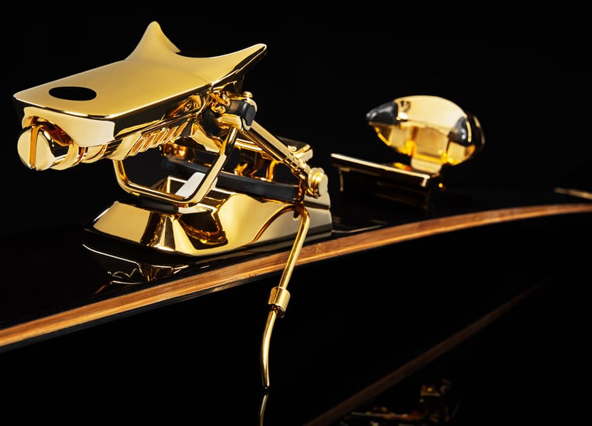 Gold-plated bindings highlight these $50K skis