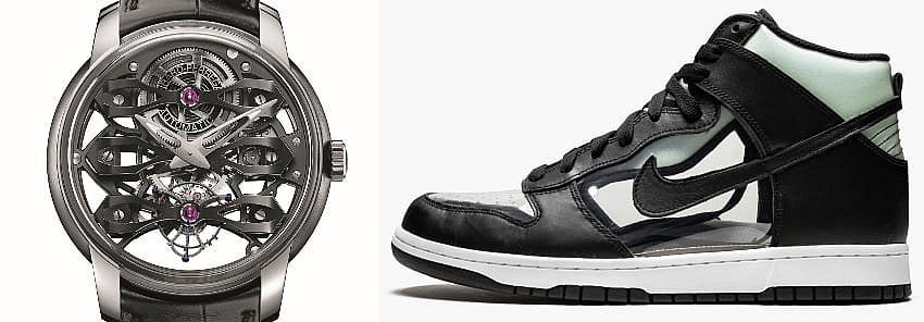 Girard-Perregaux Neo-Tourbillon with Three Bridges Skeleton_COMME des GARÇONS x Nike Dunk High “Clear”