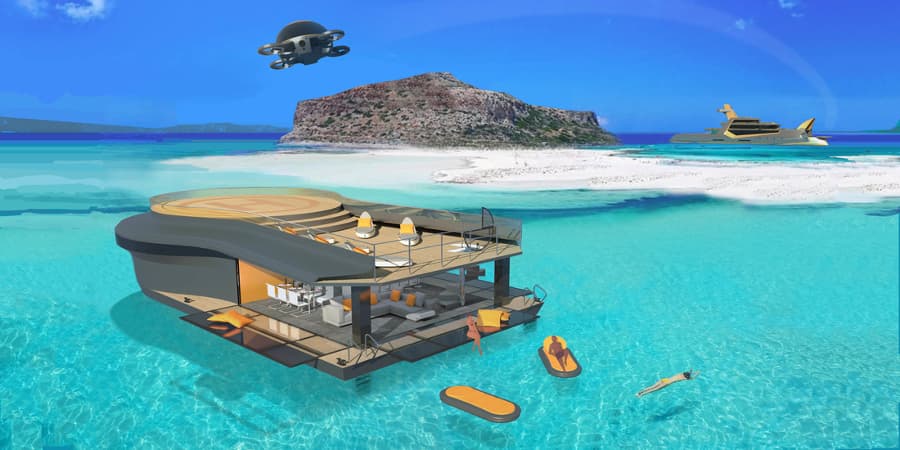 Henry Ward Design 66m Time explorer yacht - aft lodge.jpg The aft section—with its own helipad—detaches to explore (Photo: Henry Ward Design and BMT Nigel Gee)