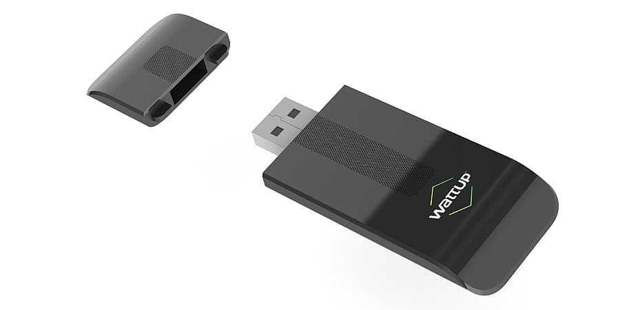 Energous WattUp Transmitter - mini.jpg The WattUp Miniature Transmitter plugs into your laptop (Photo: Energous)