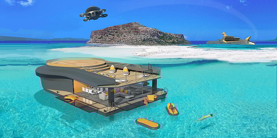 The aft section—with its own helipad—detaches to explore (Photo: Henry Ward Design and BMT Nigel Gee)