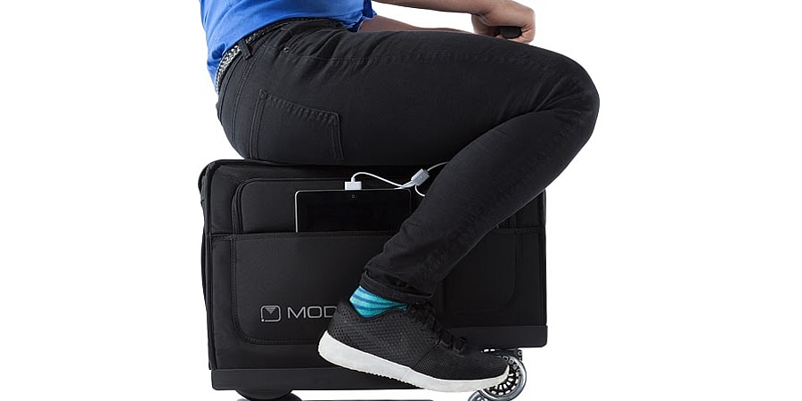 Modobag rideable motorized carry-on luggage - side.jpg The world's first motorized, rideable luggage (Photo: Modobag)