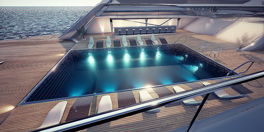 Rene Gabrielli eco-friendly luxury catamaran concept - pool.jpg Ample lounging around the pool (Photo: René Gabrielli)