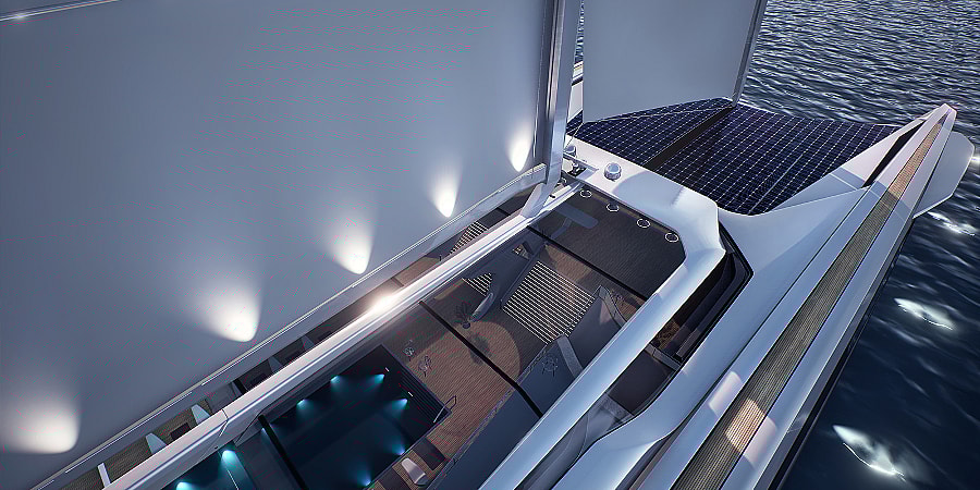Rene Gabrielli eco-friendly luxury catamaran concept - solar.jpg A solar paneled bow (Photo: René Gabrielli)