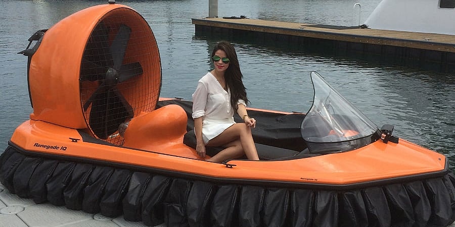Renegade IQ Hovercraft - pier woman.jpg It cruises at 30 MPH with a 50 MPH top end (Photo: Universal Hovercraft of America)
