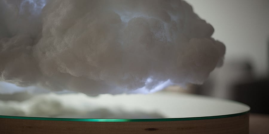 Richard Clarkson Crealev Making Weather floating cloud speaker - close.jpg The interactive lamp and speaker realistically simulates a thundercloud (Photo: Crealev)