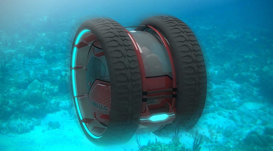 Charles Bombardier Libelule Amphibious Concept Vehicle - sea floor.jpg Filled with water, it rolls along the sea floor (Photo: Adolfo Esquivel)
