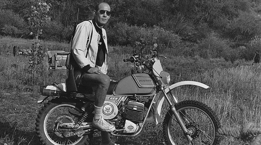 Hunter S Thompson - Penton motorcycle.jpg On his ranch circa 1976 (Photo: Michael Ochs Archives/Getty Images)