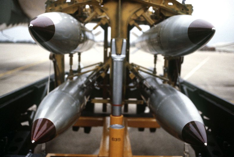 rack of b-61 nuclear weapons