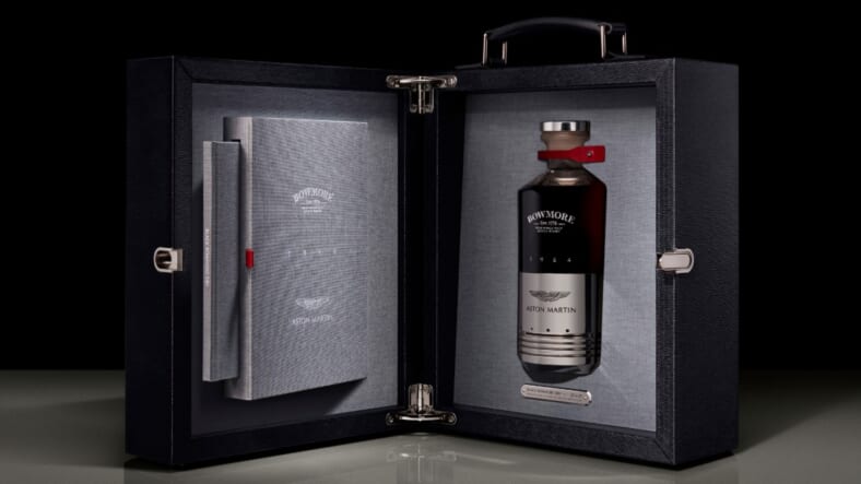 bowmore and aston martin whisky collab promo