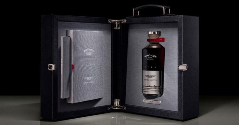 bowmore and aston martin whisky collab promo