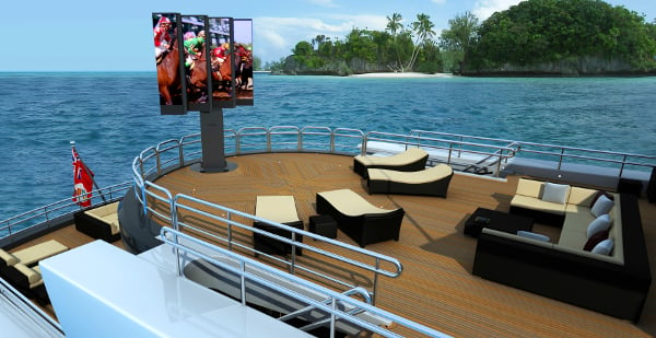 The world's largest outdoor LED TV rises from below deck