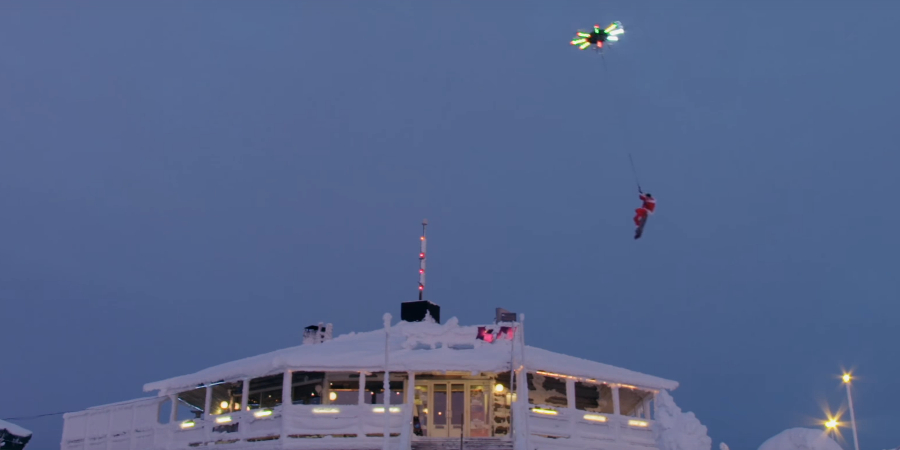 Yes, he's flying over the lodge using just a drone