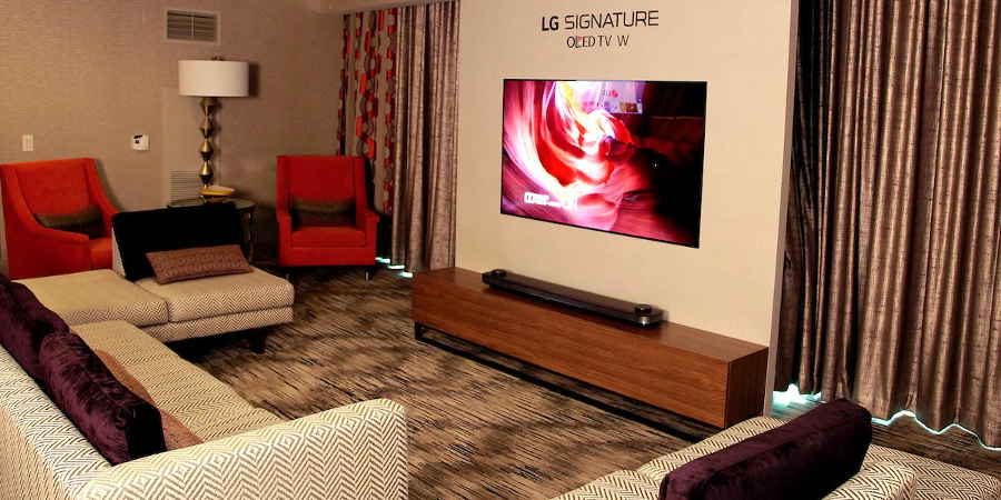 LG showed off their super thin TV in a suite at Mandalay