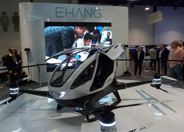 The Ehang 184 autonomously transports a single passenger