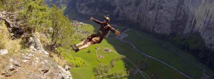 A base jumper equipped with a GoPro