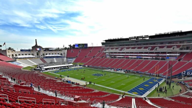 General view of the Los Angeles Memorial Coliseum for the game between the Arizona Cardinals and the Los Angeles Rams on December 29