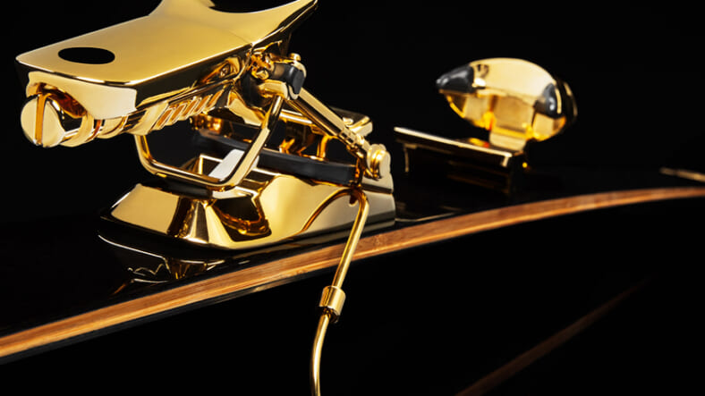 Gold-plated bindings highlight these $50K skis