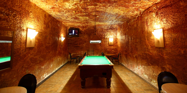 The pool room in the Desert Cave Hotel's underground bar