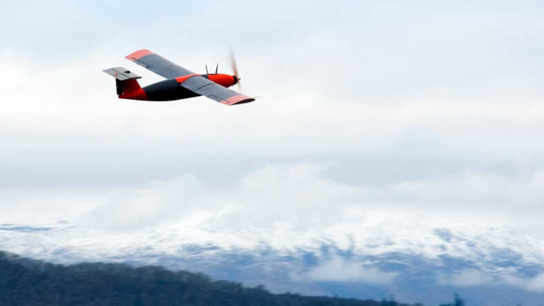 A hydrogen-powered fixed-wing plane takes a test flight
