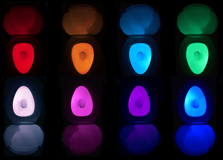 A rainbow of toilet nightlight colors