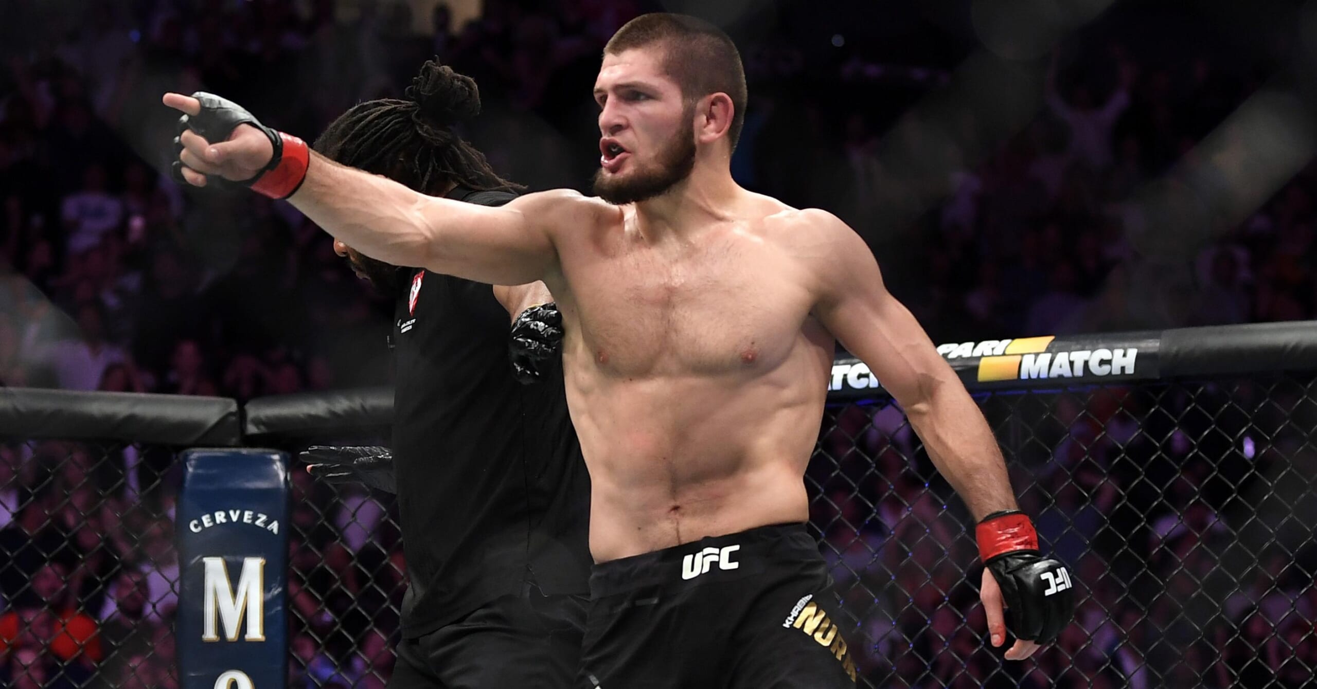 Khabib Nurmagomedov in the Octagon.