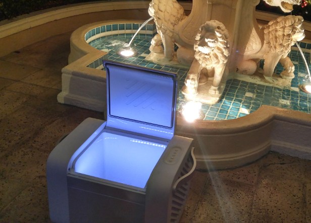 The Kube cooler features bright lights and big audio