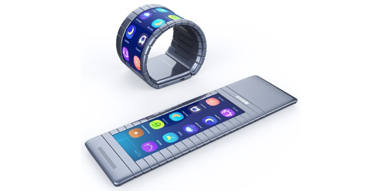 A bendable smartphone worn on the wrist (Photo: Moxi Group)