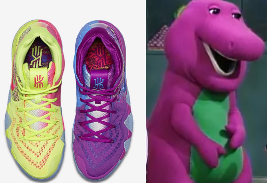 nikes-barney Kyrie 4s and Barney