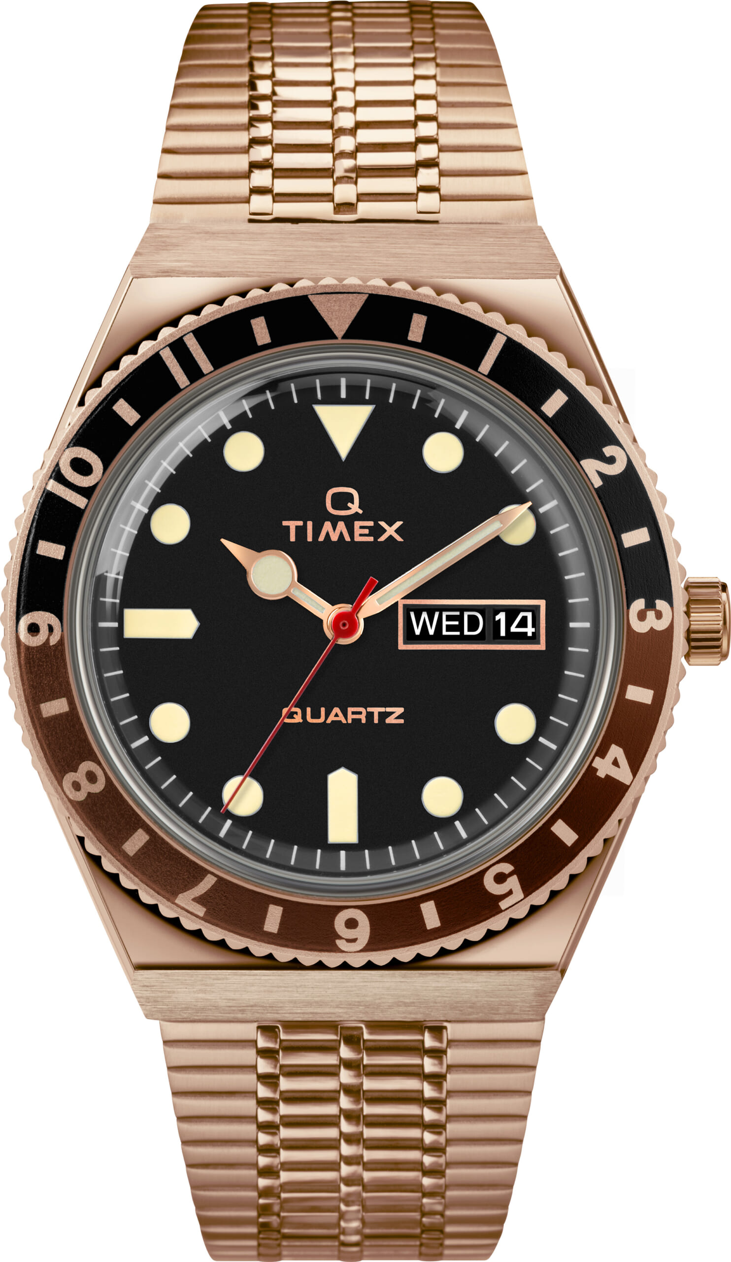 Q Timex Color Series (3) TW2U61500 Rose Gold-tone Black Dial Black/Brown ring