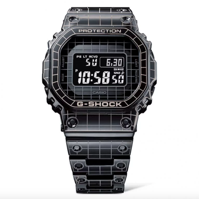 Casio's new laser-etched metal G-Shock with grid design.
