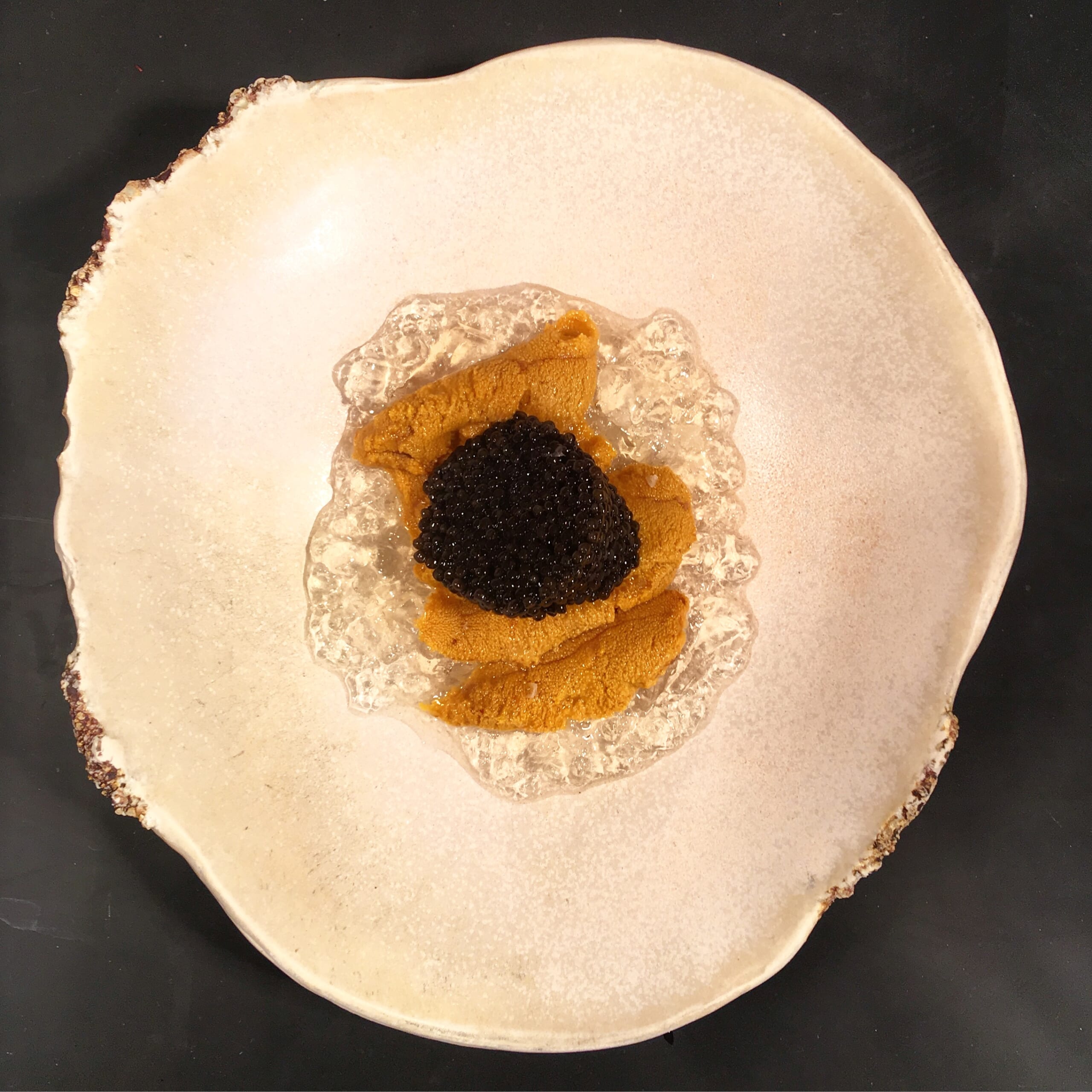 Sea Urchin and Caviar preparred at Aubergine Restaurant in Carmel