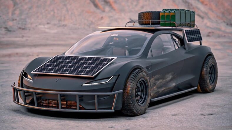 The apocalypse-ready Tesla Roadster Safari Concept by BradBuilds is equipped with solar panels