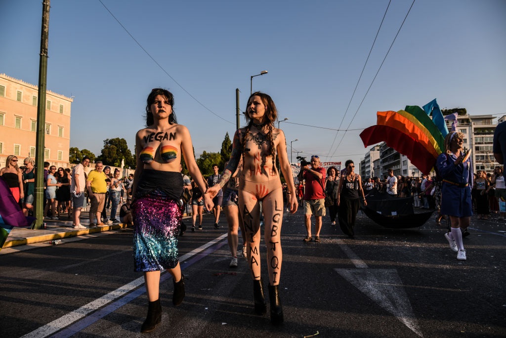 Topless Vegan protesters